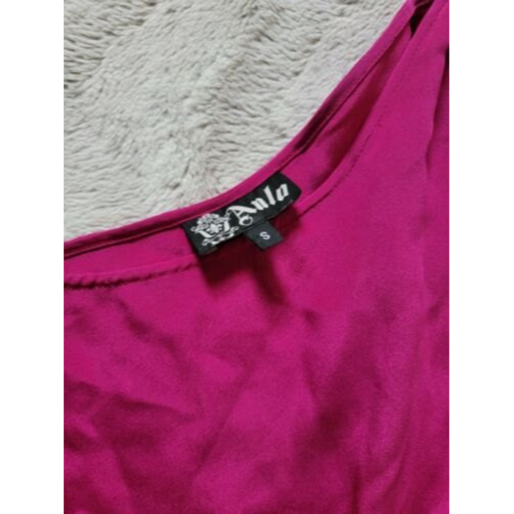 Vintage Anlo 100% Silk Fuchsia Pink One Shoulder Dress Size S - Picture 7 of 12